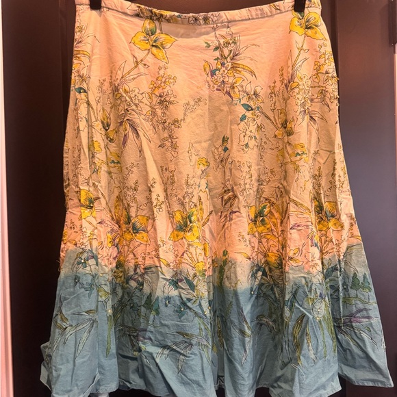 Chic Floral A-Line Skirt - Green and Blue - Picture 1 of 8